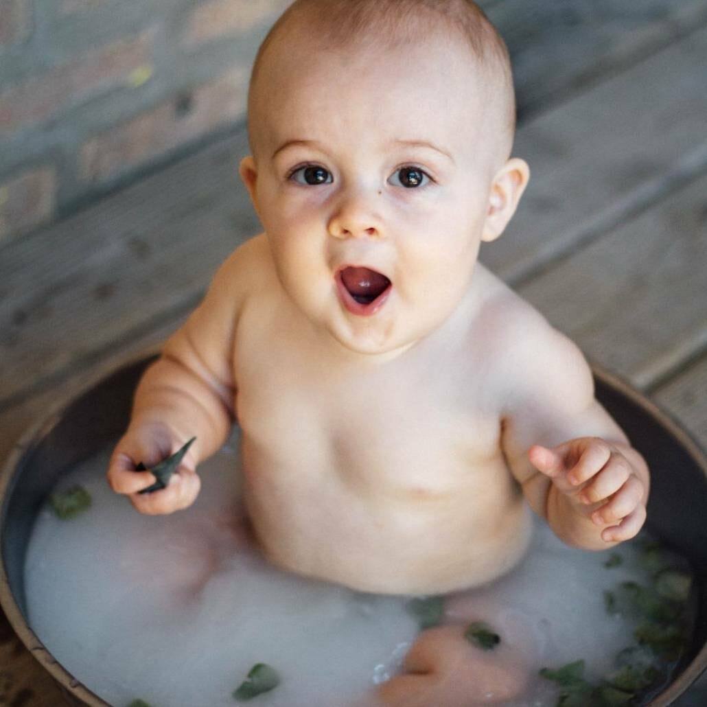 Baby in milk bath