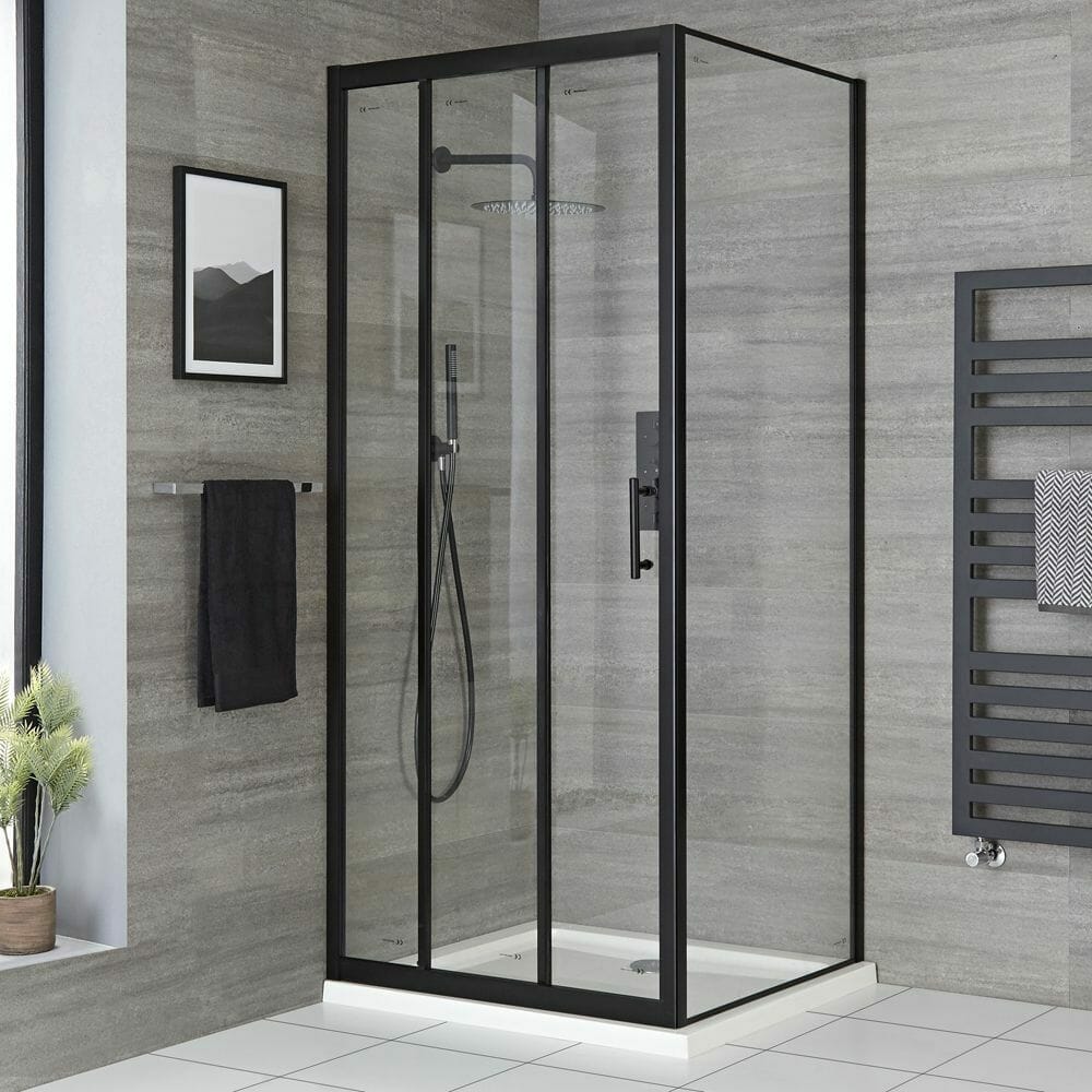 Milano Nero Black Sliding Door Shower Enclosure w/ Tray 