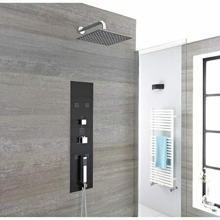 Milano Lisse Modern Concealed Shower  Tower Panel w/ Wall Mounted Square Shower Head, Hand Shower & Body Jets