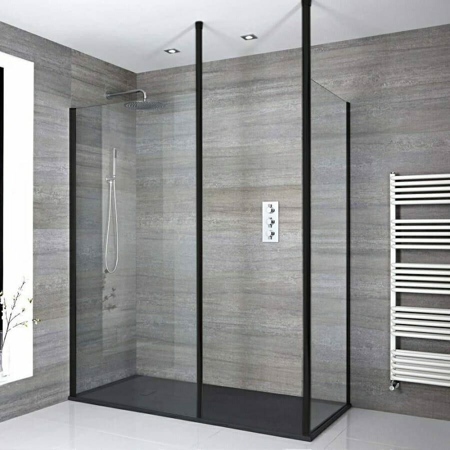 Milano Nero Modern Corner Walk-In Shower Enclosure w/ Slate Tray